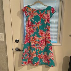 Lilly Pulitzer Dress, size small, teal with Starfish and floral design
